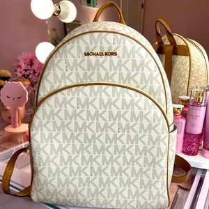 White Michael Kors Abbey Medium Logo Backpack